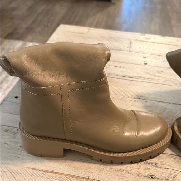 Zara Beige Chunky Knee High Leather Boots Size 6.5/37 Cabincore Cozy Minimalist - Picture 6 of 12